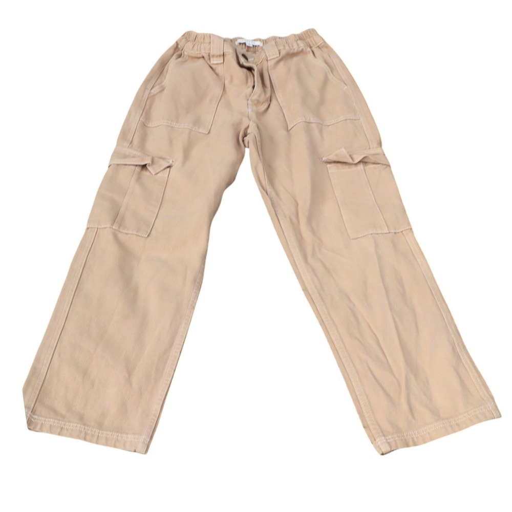 PacSun Tan Khaki Cargo Women Pants Wide Leg Contrast Stitch Elastic Waist Small